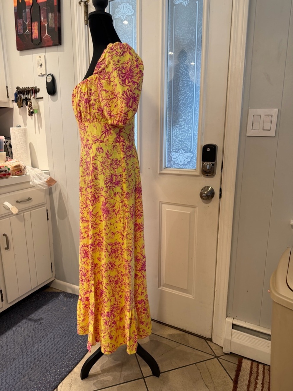 London Times Yellow Maxi Dress with Pink Floral Print - Picture 5 of 5